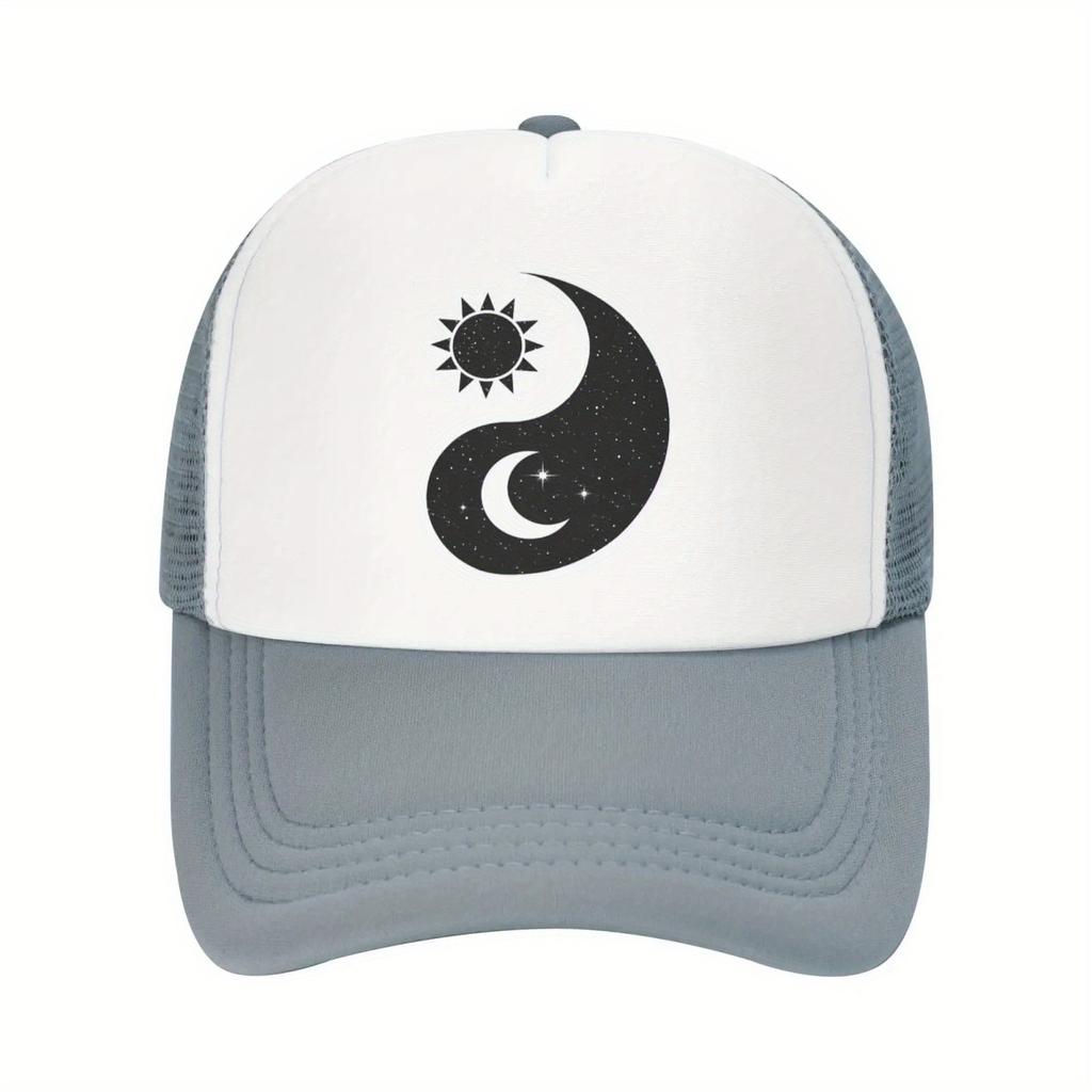 Yin Yang Sonne Mond Grafik Trucker Cap Grün Weiß Verstellbar Unisex Baseballkappe Lässig Outdoor