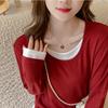 Frühling Herbst Fake Zweiteiler Lässige Mode T-Shirt Damen Langarm All-Match Pullover Tee Top