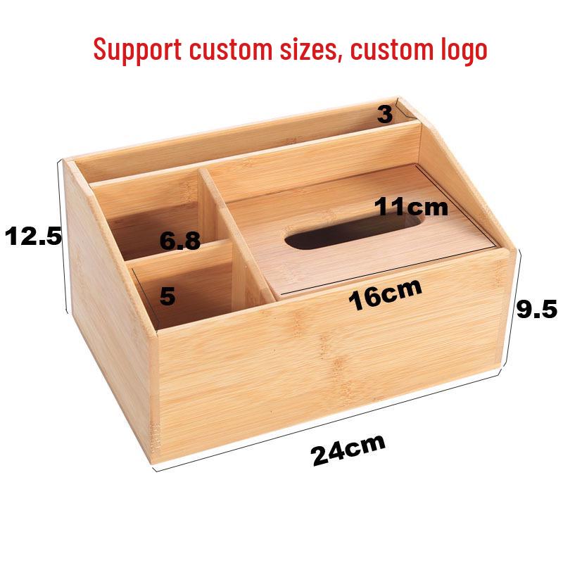 Bamboo & Wood Multipurpose Tissue Box with Remote Control Storage & Custom Engraved Logo for Home or Hotel Use