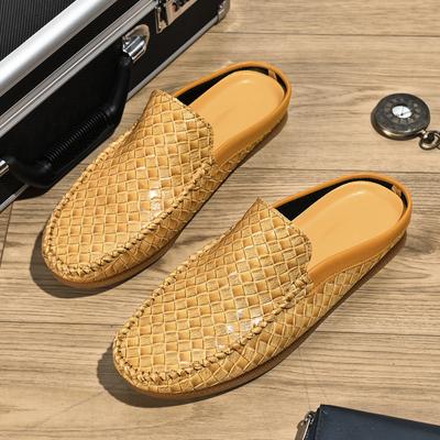 New Men Fashion Half Slippers Driving Shoes Male Casual Woven Pattern Mules Moccasins Breathable Loafers Zapatos Hombre