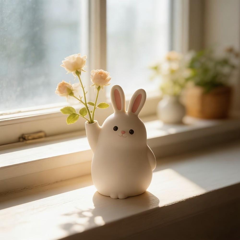 3D Printed Plastic Rabbit Vase Cartoon Desktop Ornament Succulent Planter Gift for Plant Lovers