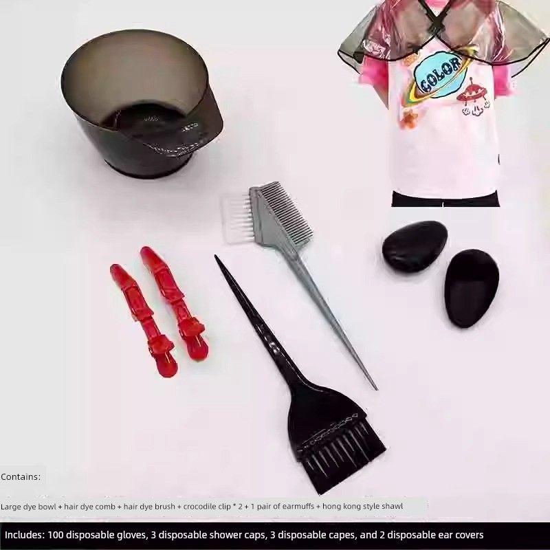Hair Dyeing Tool Set for Home Use, Including Cape, Hair Dye Bowl, Comb, Soft Bristle Brush, Ear Covers, Professional Hairdressing Supplies