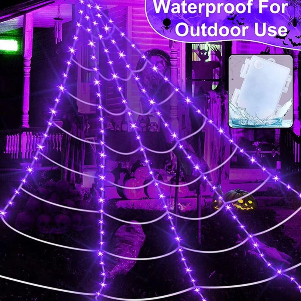 Waterproof Halloween Spider Web Lights 8 Modes Scary Giant Spider LED Spider Net  Garden Yard