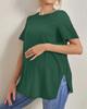 New Maternity Casual Solid Color Tops Hundred Round Neck Slit Maternity Wear Short-sleeved Tops