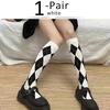 Long Socks Women Stockings Organic Cotton Diamond Warm Thigh High Ladies Girls Street Fashion Young Casual Knee Socks Harajuku