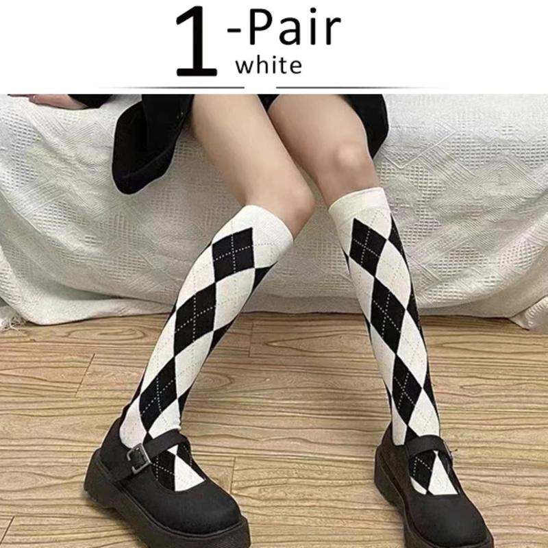 Long Socks Women Stockings Organic Cotton Diamond Warm Thigh High Ladies Girls Street Fashion Young Casual Knee Socks Harajuku