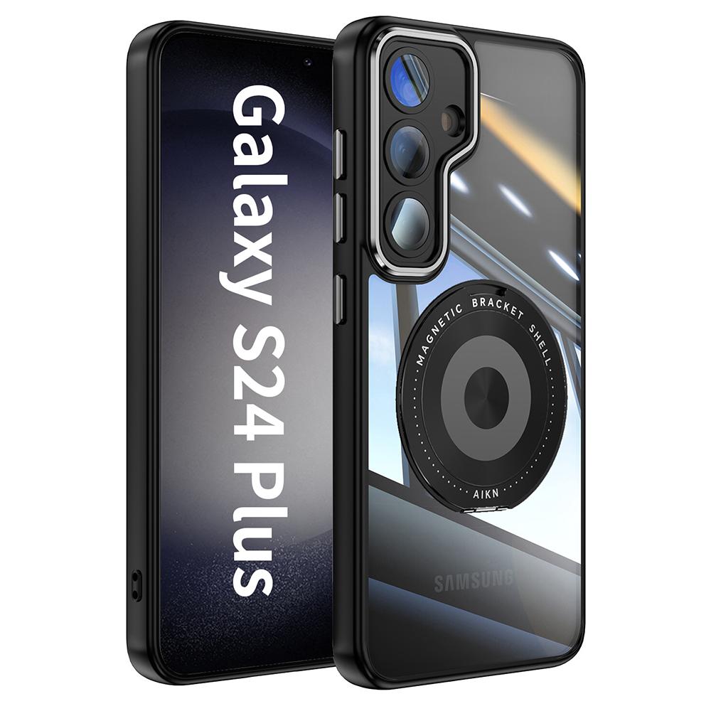 Pro Samsung Galaxy S24 Magnetické pouzdro PC+TPU Kryt na telefon s otočným kovovým stojánkem, Ochrana objektivu