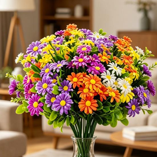 Artificial Flowers Realistic Fake Silk Spring Wildflowers Bouquet with Stem Faux Greenery Shrubs Plants for Floral Arrangements Wedding Home Garden