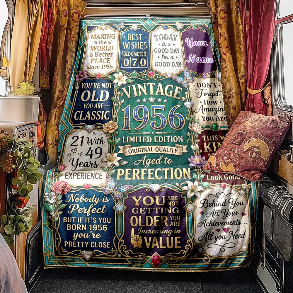 Vintage 1956 Celebrating 70 Years Of Excellence Blanket Personalized Name Soft Comfortable Stylish Blanket Car Blanket Perfect For Travel Camping