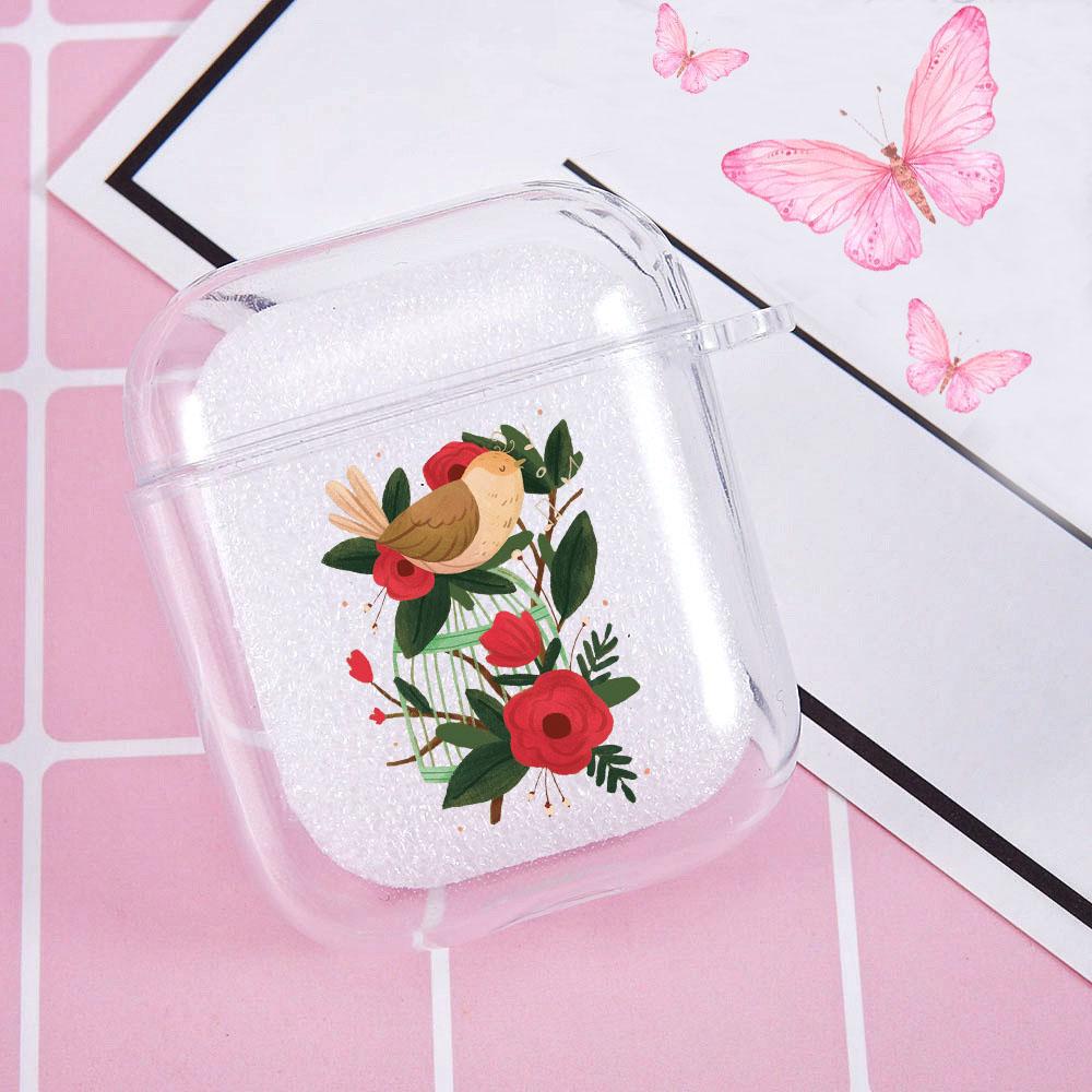 Flower Birds Case for Airpods 2 1 Cover Wireless Bluetooth Eaphone Cover Cute Lovers Couple Soft TPU Airpods Case Cover Coque