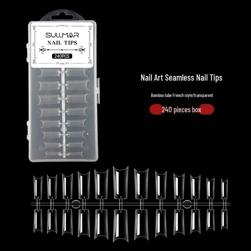 Japanese Teardrop Nail Art: Transparent, Seamless, Full-coverage, Long Almond-shaped Tips. 240 Pieces.