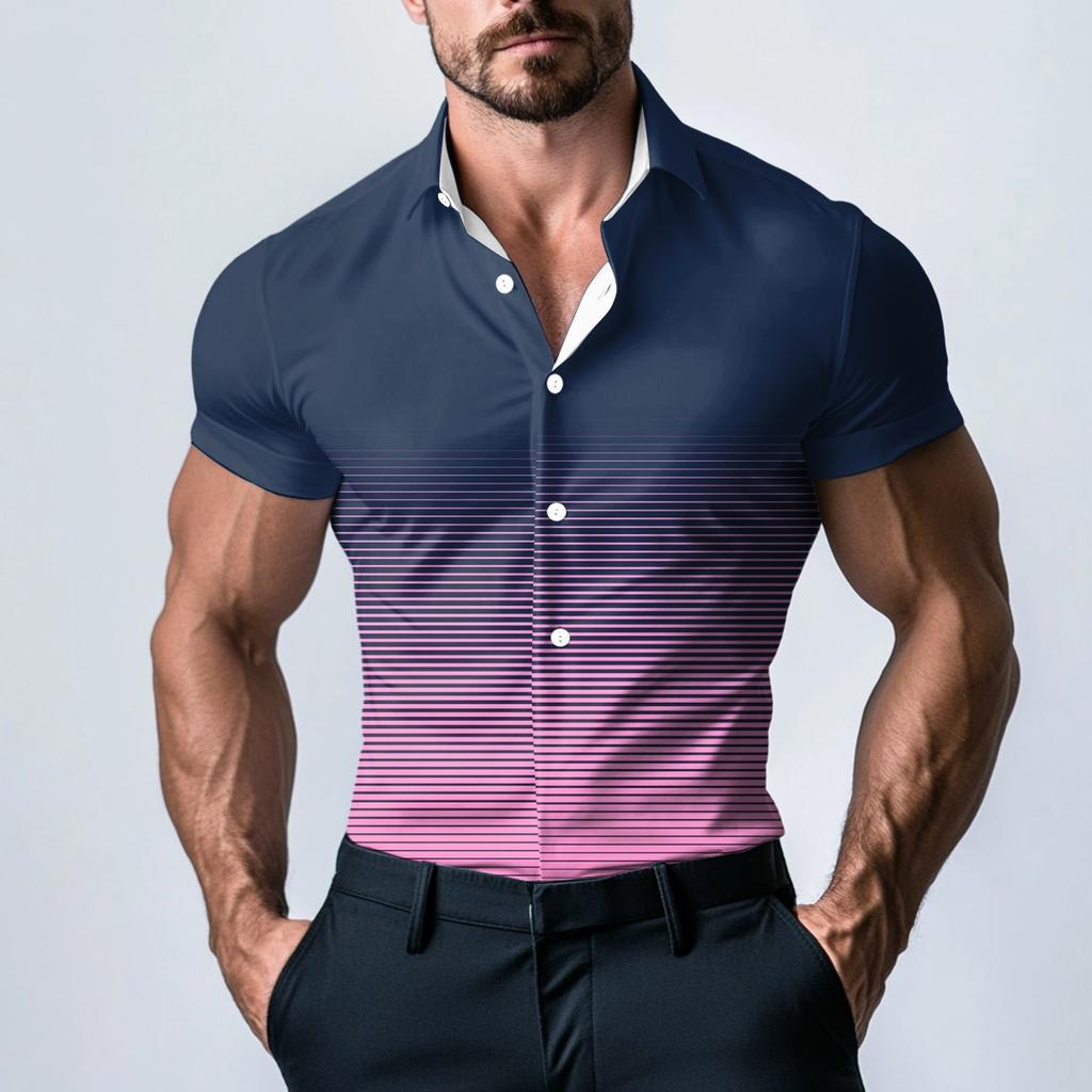 Men's Fashion Printed Satin Short Sleeve Shirt Top