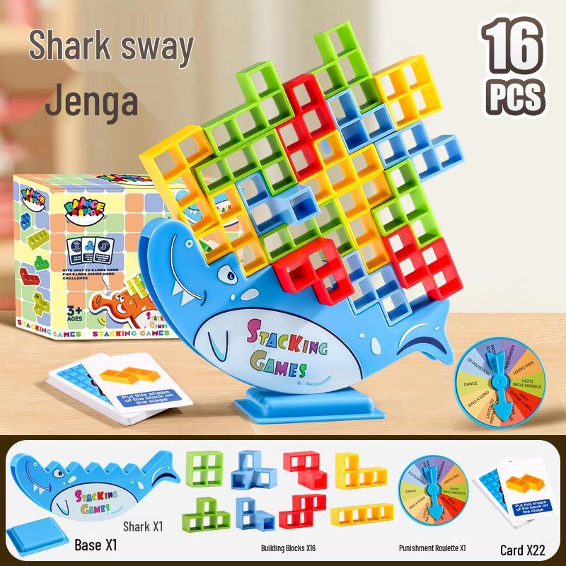 Kids Wobbly Shark Stack Game: Interactive Parent-Child Balancing Toy