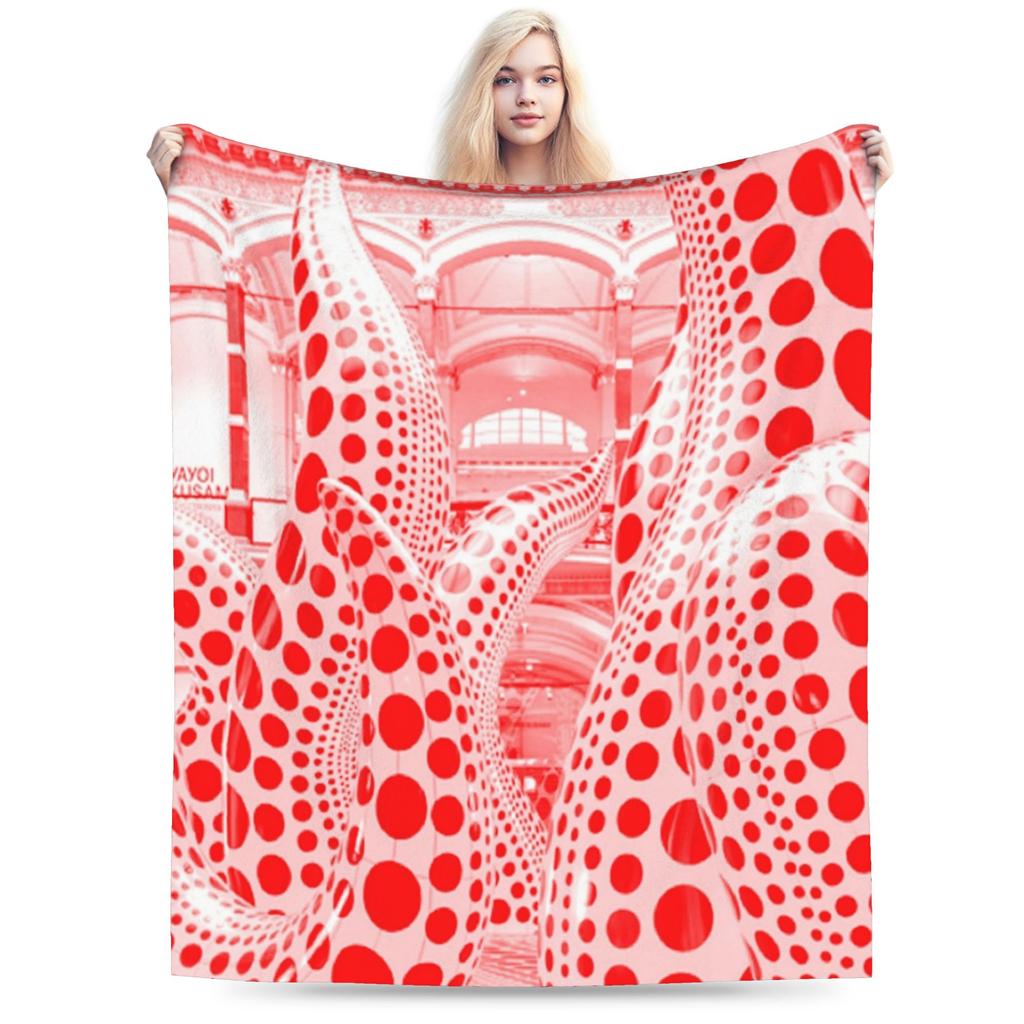 Yayoi Kusama Tokyo 1998 Exhibition Blanket Cover Polka RIP Fleece Throw Blankets Home Couch Printed Soft Warm Bedspreads