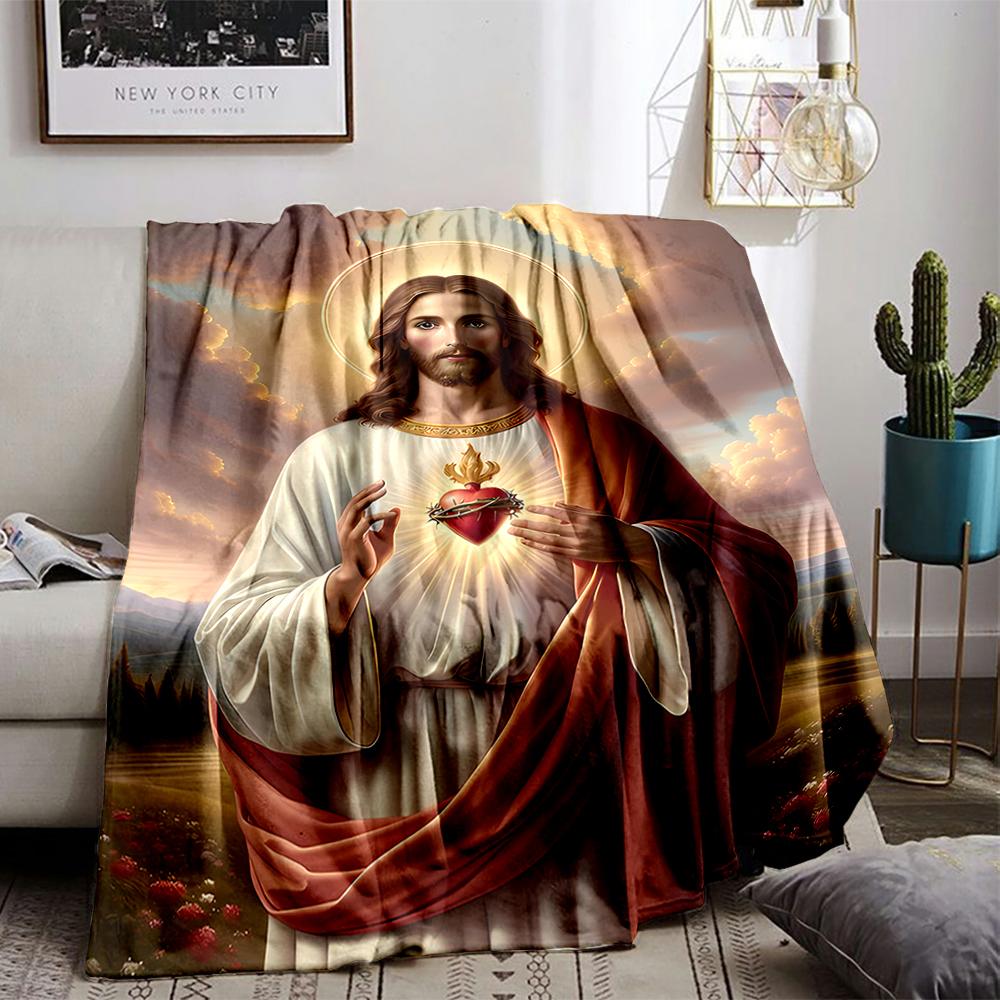 Sacred Heart Divine Portrait Flannel blanket for bedroom, living room, sofa, and nap