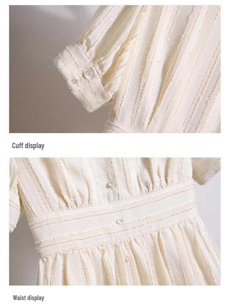 Elegant French Niche 2026 V-Neck Slimming A-Line Chiffon Dress for Women