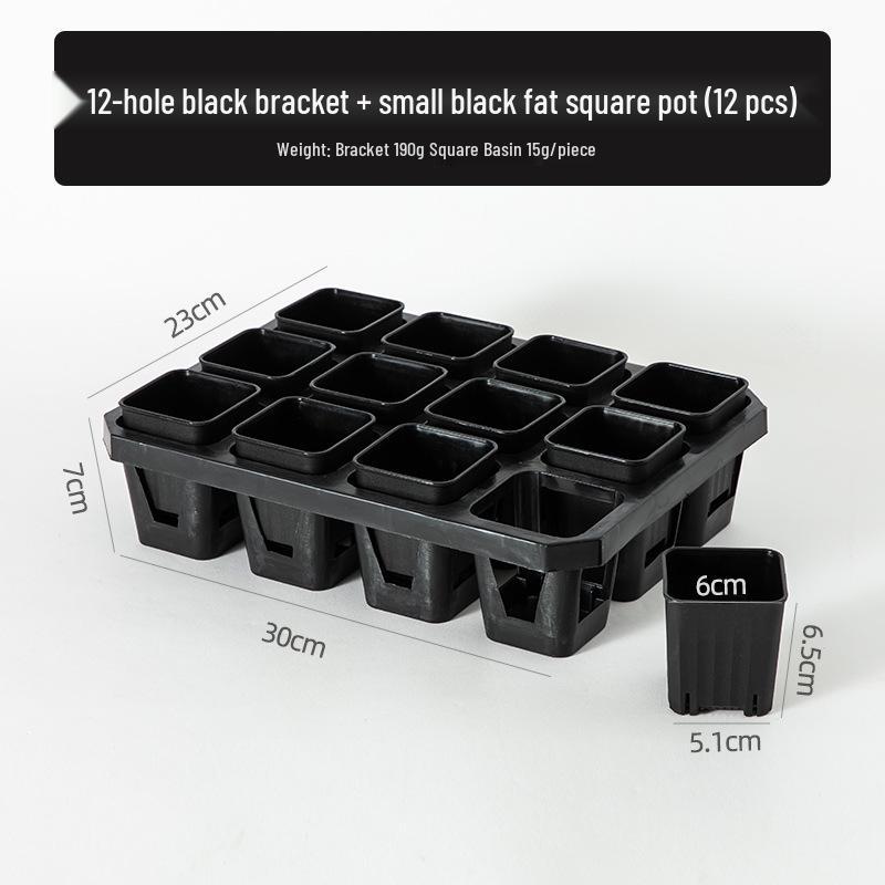 Small Black Square Succulent Seedling Tray - Thickened Plastic Pot Stand & Water Catcher