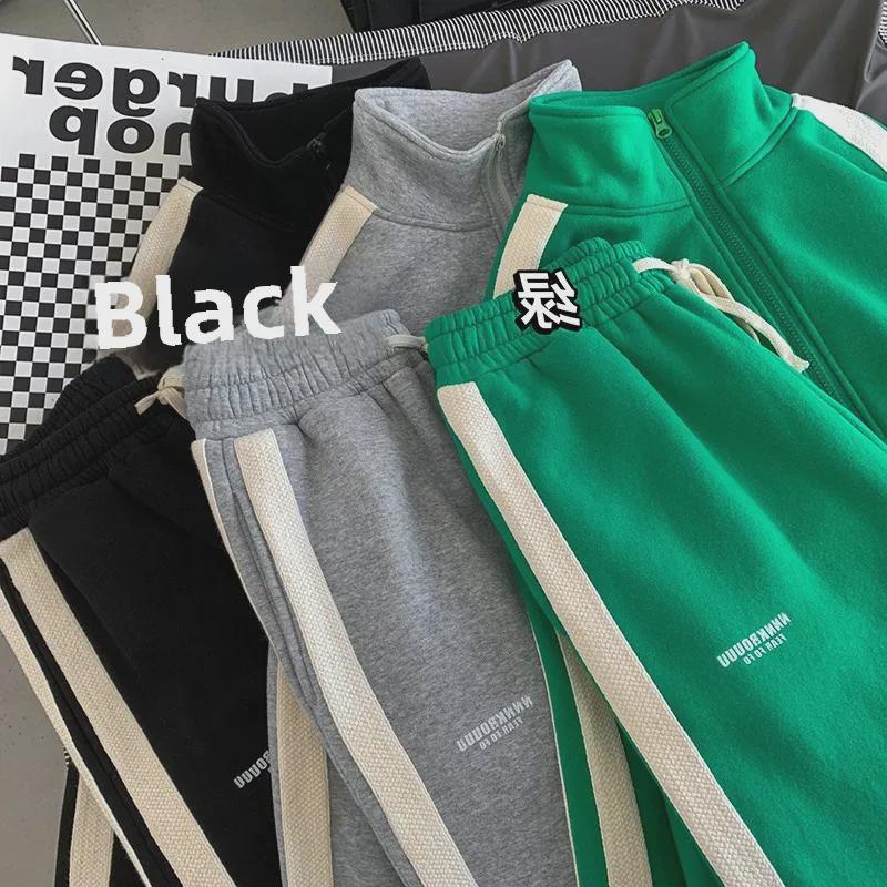 Pánská streetwearová tepláková souprava ve stylu Hongkongu: Volný trendy svetr a kalhoty s dlouhým rukávem, ležérní jarní/podzimní dvoudílný set