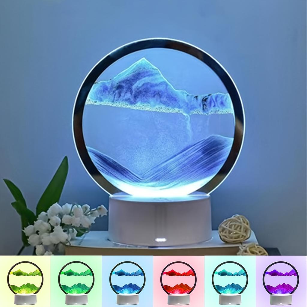 Dreamy Quicksand Painting RGB Art Table Lamp,3D Dynamic Deep Sea Sandscape,Round Glass,Dimmable Night Light,Office,Living Room