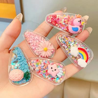 20pcs Cute Sequin Transparent Hair Clips With Cartoon Animal Fruit Flower For Girls Hair Accessories