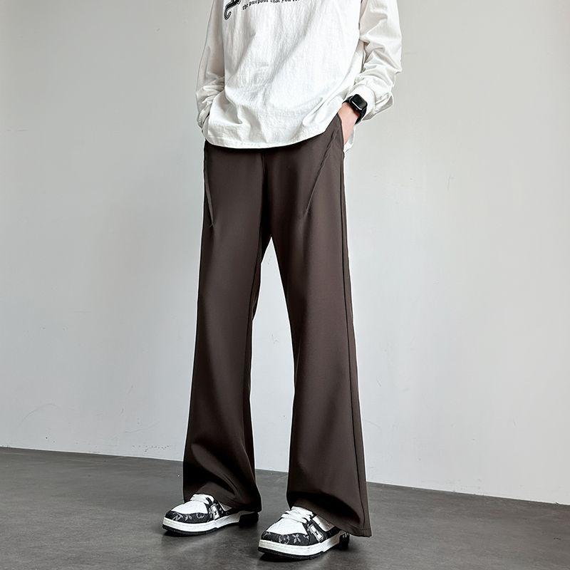 Solid Color Draped Flared Basic Trousers Men's American Retro Autumn Winter Minimalist Casual Pants Loose High Street Suit Pants