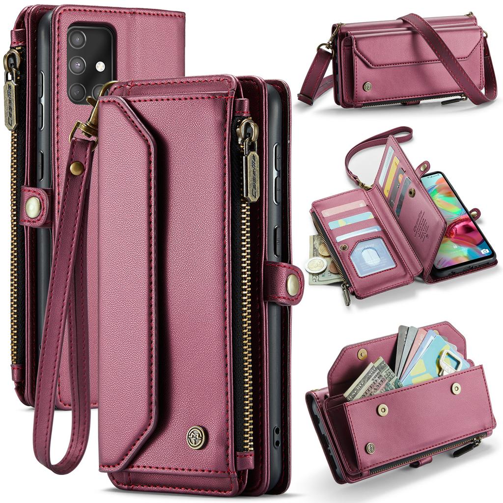 Pour Samsung Galaxy Série A12 A13 A71 S20 S21 S22 S23 S24 S25 Z Fold3 Z Fold4 Z Fold5 Z Fold6 Sac Téléphone Bandoulière Multifonctionnel en Cuir PU