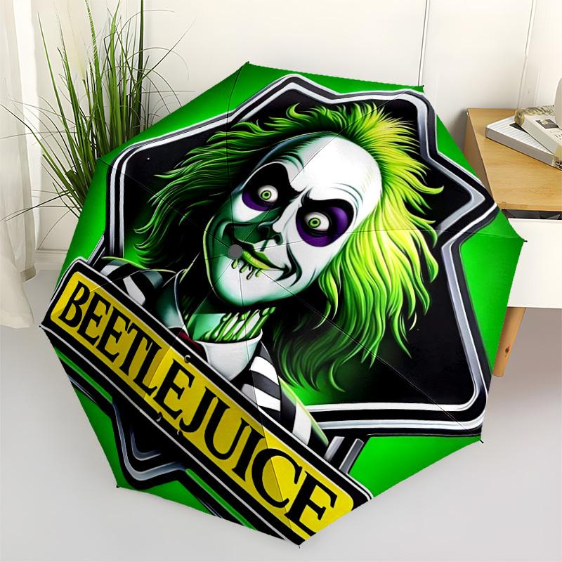 1pc Beetlejuice Automatic Folding Umbrella - Sturdy 8-Rib Polyester Canopy,Sun-Defying Travel Companion yy251023172