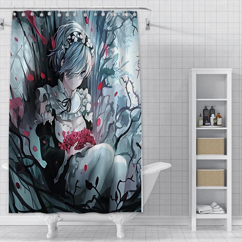Shower Curtain Waterproof Polyester Fabric Paint Colorful Bath Curtains Re Zero Anime RGB Pc Gamer Home Bathroom Decor With Hook