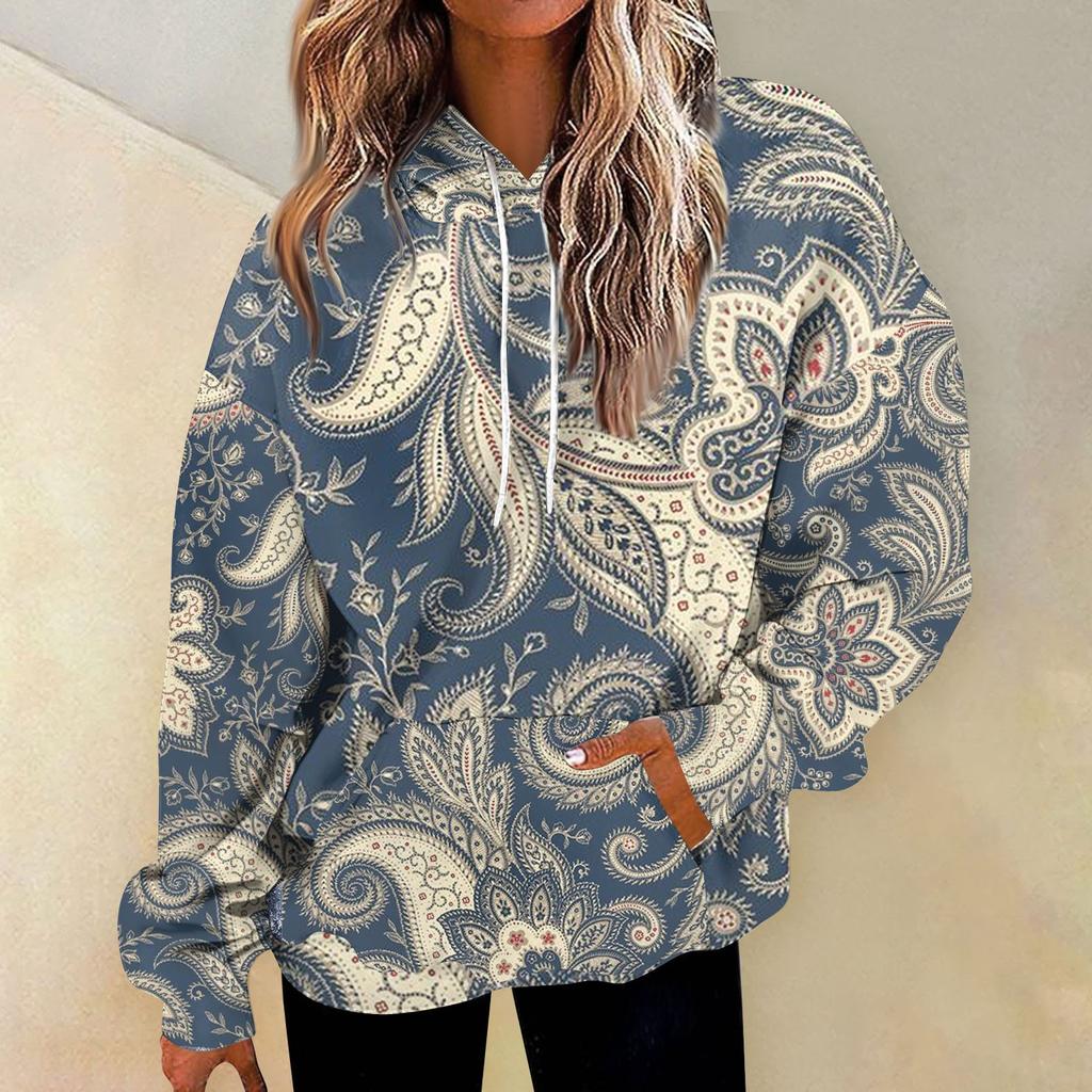 Women's Fashion Sweatshirt Printed Casual Hooded Sweatshirt With Pockets