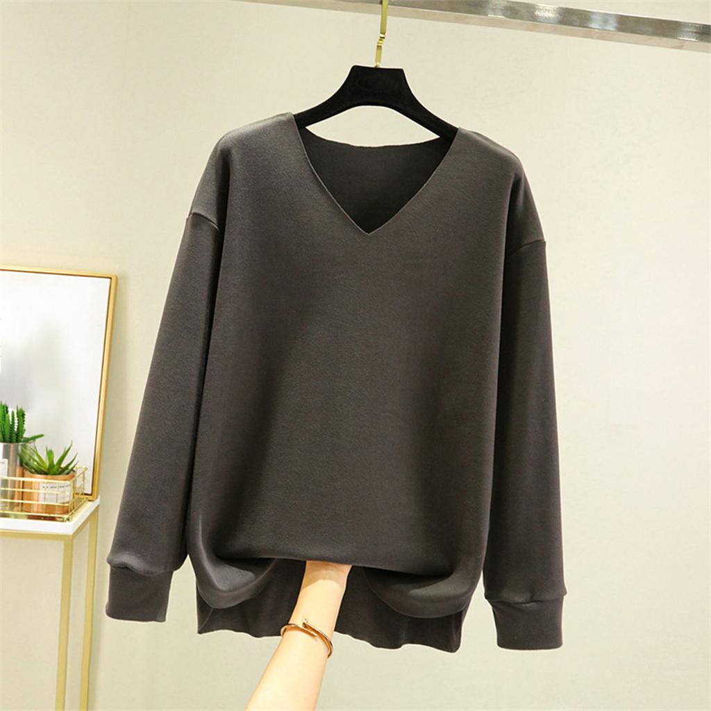 Women's Fashion Solid Colour Long Sleeve Fleece Thickened Top