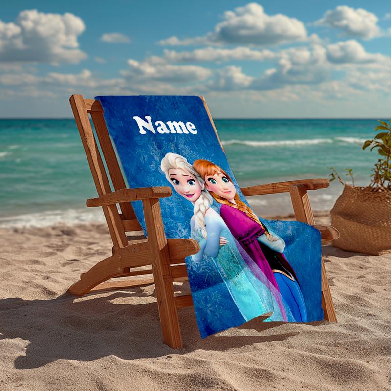 Custom Name Ultra-Soft Beach Towel with Elsa Theme,Ideal for Pool - Camping, Diving - Perfect Travel Essential, Vibrant Beach Towel.