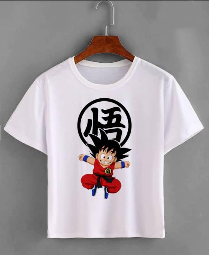 

2026 Summer Dragon Ball Kid Goku Unisexs TShirt White Wu Symbol Graphic 100 Cotton Oversized Breathable Casual Short Sleeve Tee S