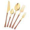 High Quality Black Gold Stainless Steel Dinnerware New Imitation Wood Handle Cutlery Set Knife Fork Coffee Spoon Tableware Kitchen Silverware