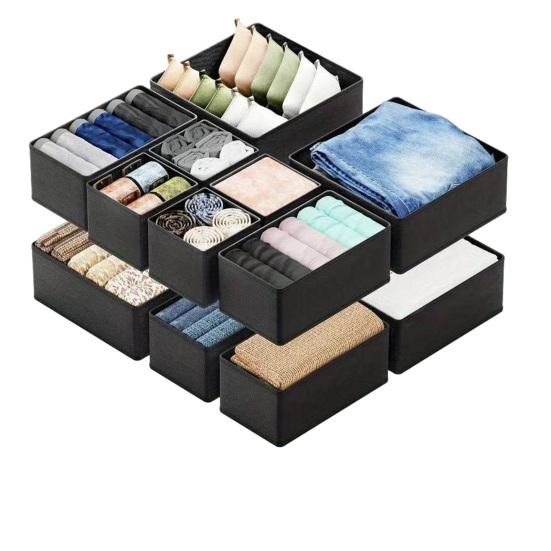 

Foldable Storage Box Non-Woven Fabric Lightweight Drawer Organizer Space-Saving Modular Design Container for Clothes And Accessories S чёрный