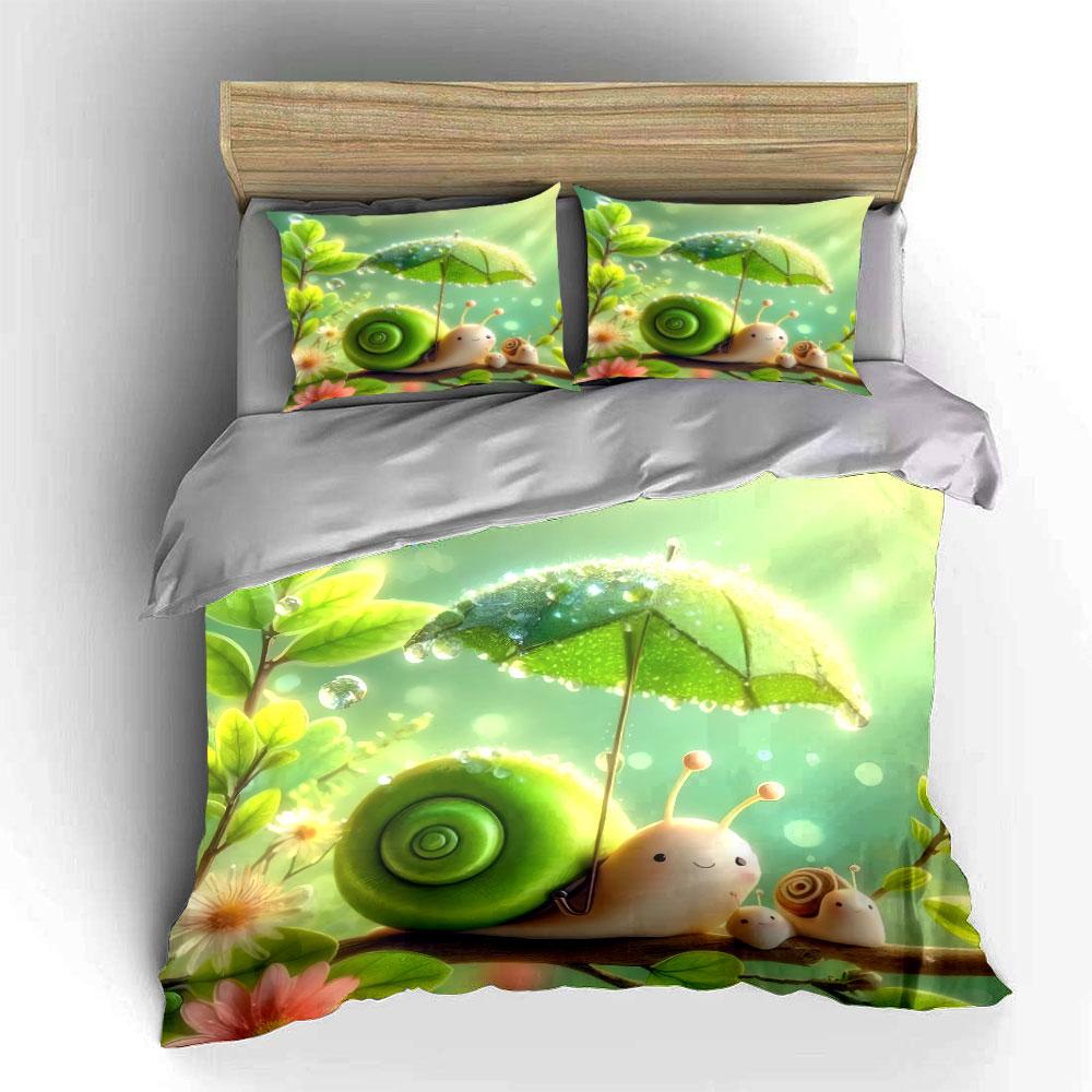 "Snail Family Nature Decor Set" Bedding Set with 1 Duvet Cover 2 Pillowcases Single Double King Queen, Gift