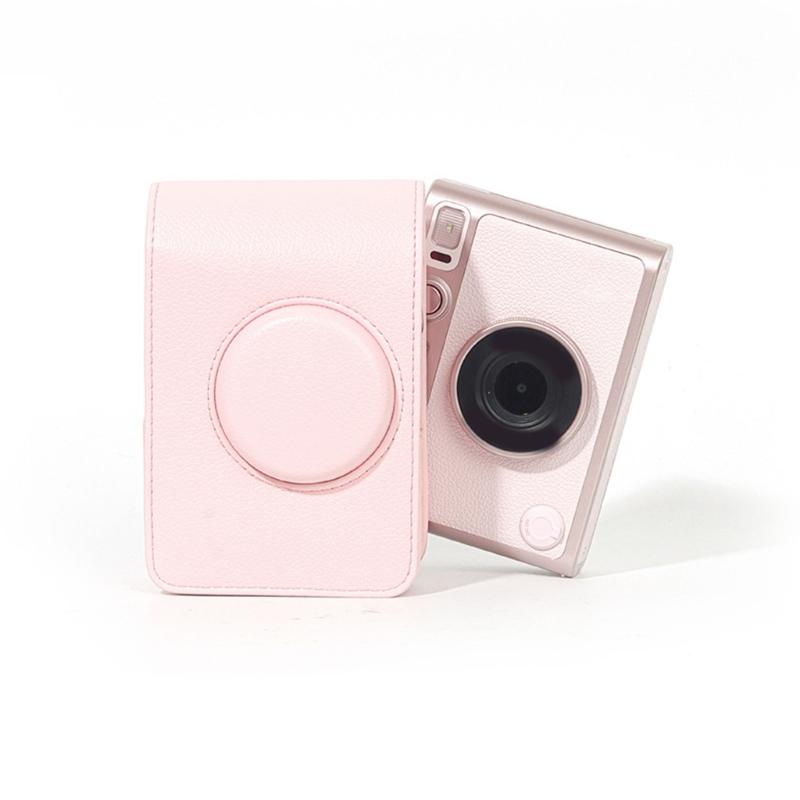Étui d'appareil photo bandoulière étanche antichoc en cuir PU rose pour Mini EVO Sac de rangement compact avec bandoulière réglable