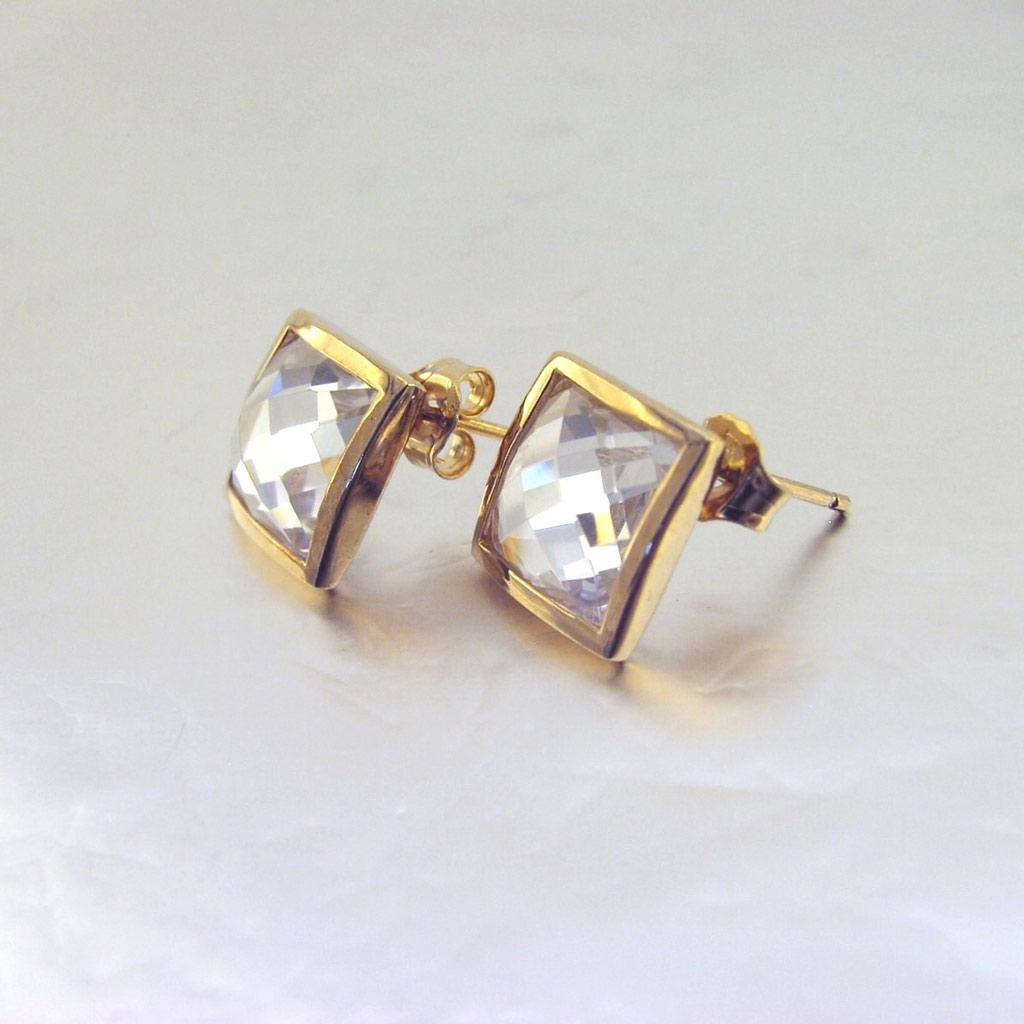 Les Trésors De Lily [E9074] - Gold Plated 'Linda' Earrings Golden White - 10x10 Mm