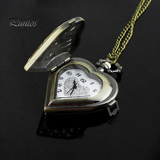 Alloy Vintage Pocket Watch Hollow Heart-shaped for Daily Life Quartz