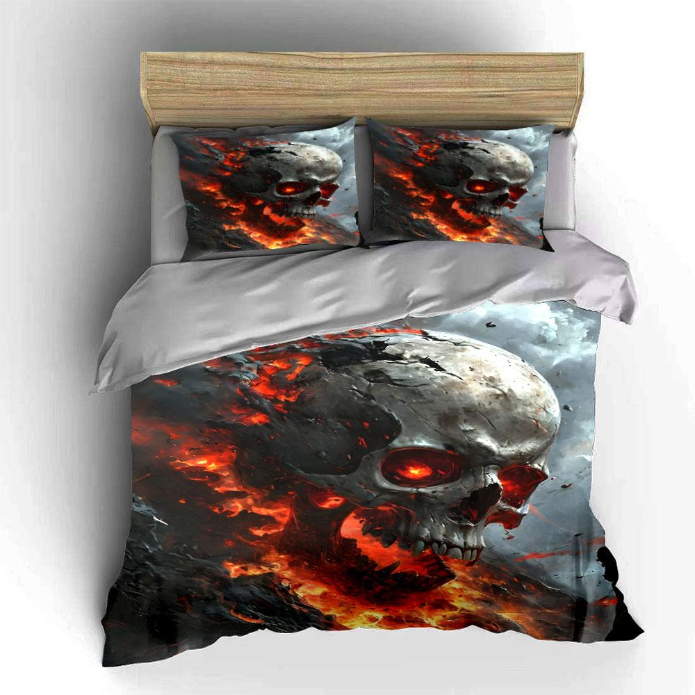 "Fire Skull Art Home Decor" Soft Skin-Friendly Bedding Set Includes 1 Duvet Cover And 2 Pillowcase Gift