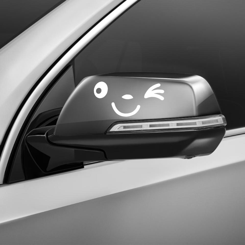 2pcs Cute Cartoon Smiling Face Car Creative Stickers For Motorcycle Truck Rearview Mirror Auto Styling Decoration Accessories