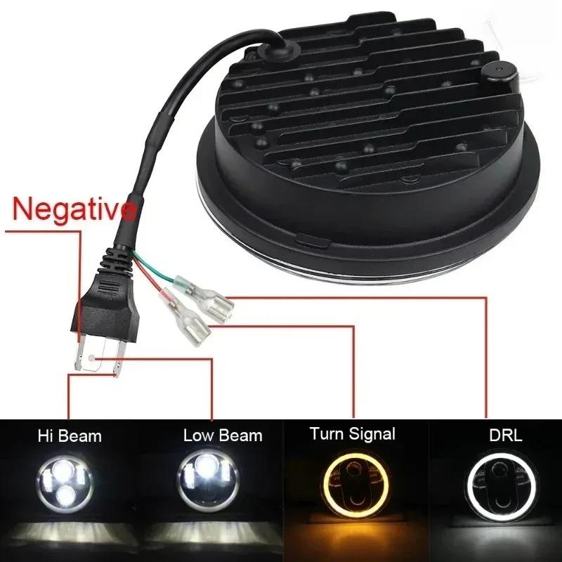LED Headlight Projector Halo Ring Motorcycle High Low Beam DRL Turn Signal Light for 1pcs 5.75 Inch