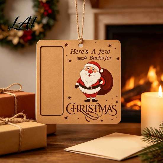 Portable Money Gift Holder Wooden Christmas Holder Vintage Cash Hanging Ornaments Reusable with Santa/Snowman/Tree Pattern for Xmas Party,