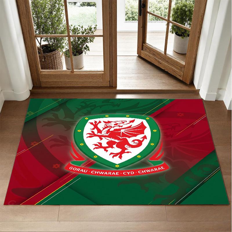 Tappeto in Velluto Cristallo Design Rugby Galles Tappetino Decorativo Morbido per Camera da Letto Ingresso