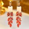 Crystal Red Zircon Stone Leaf Hoop Earrings For Women Vintage Gold Color Wedding Jewelry