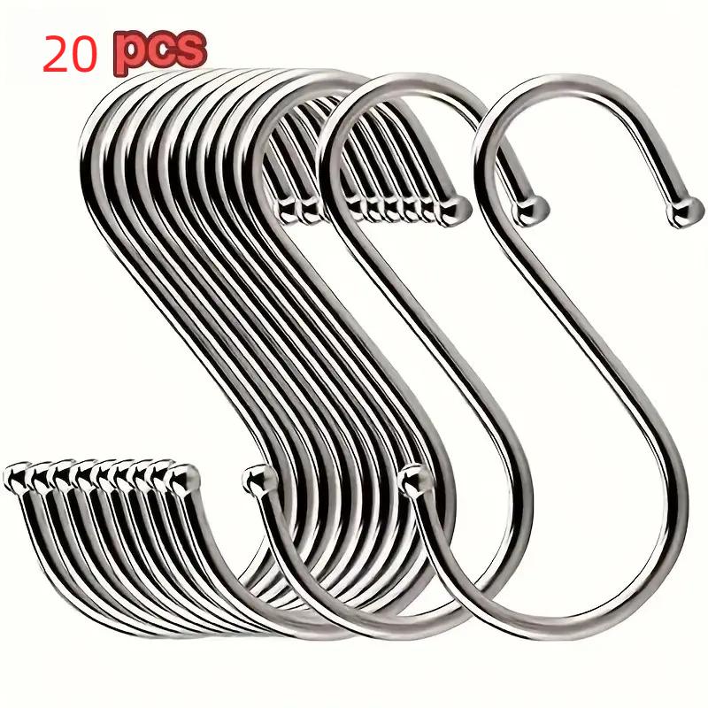 20 Stück Schwerlast-S-Haken aus Edelstahl - Rostfreie Küchenhaken, Gebogenes Design, Platzsparender Organizer für Töpfe, Pfannen, Taschen, Tassen, Besteck