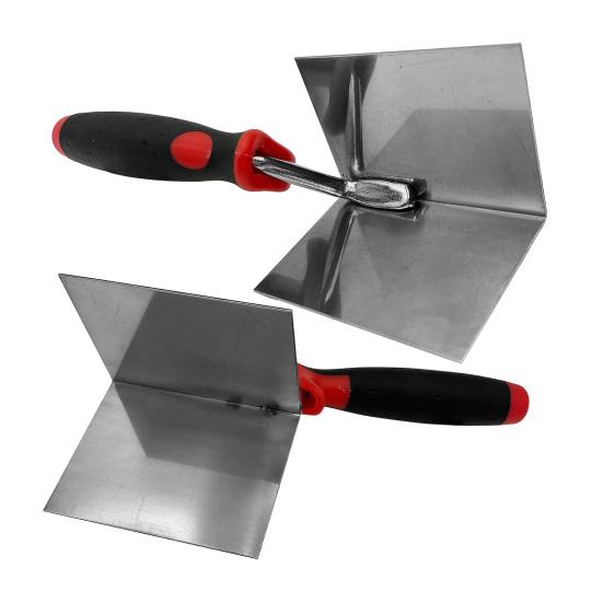 2Pcs Stainless Steel Drywall Corner Trowel with Soft Grip Handle Interior Exterior Corner Blades Ergonomic Anti-Slip Rubber Handle Masonry Corner Tool