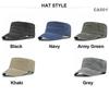Flat Top Hat Men's Military Monochrome Washed Distressed Hat Casual Peaked Hat Trendy Sun Hat