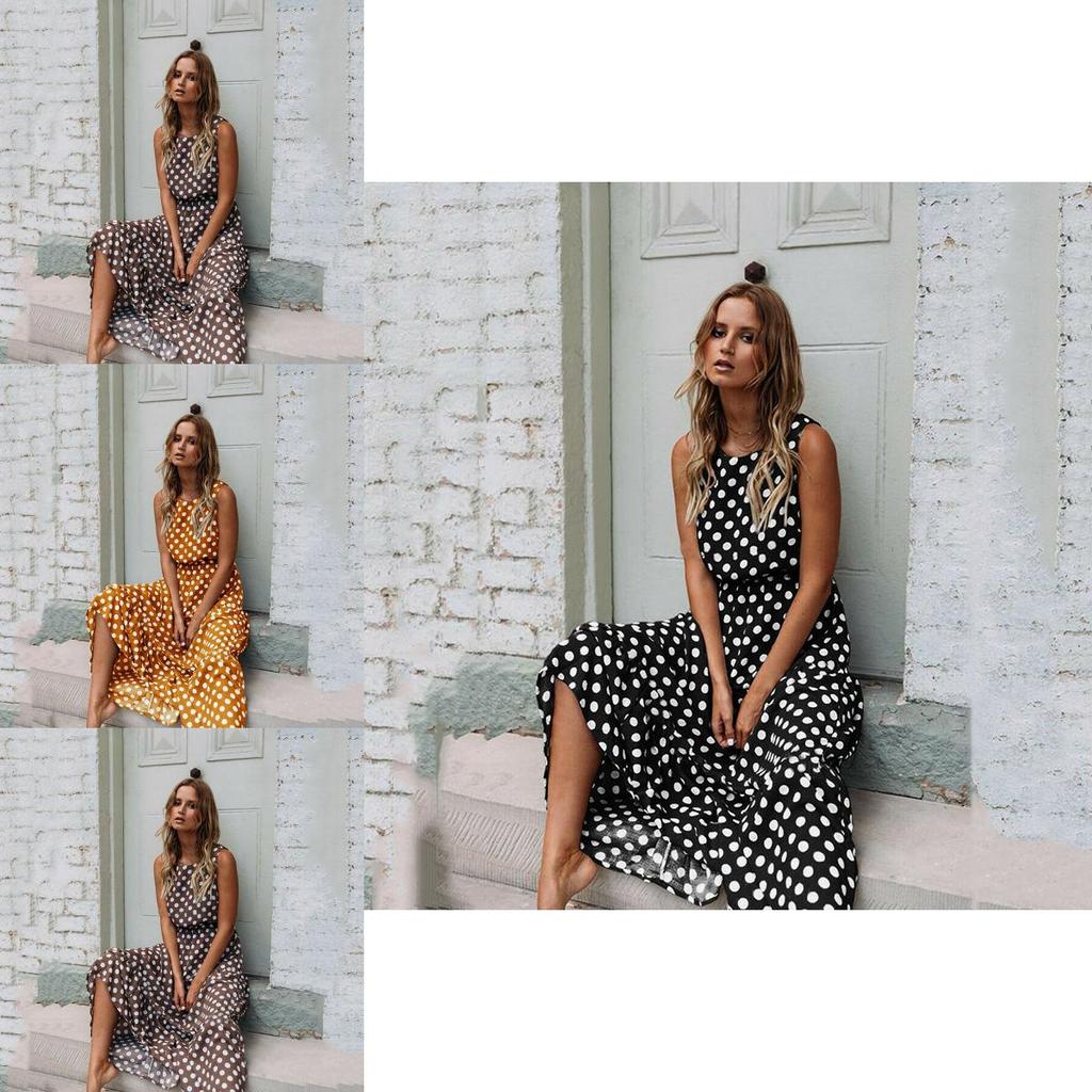 Stylish Womens Sleeveless Polka Dot Maxi Dress Perfect For Summer Beach Holidays