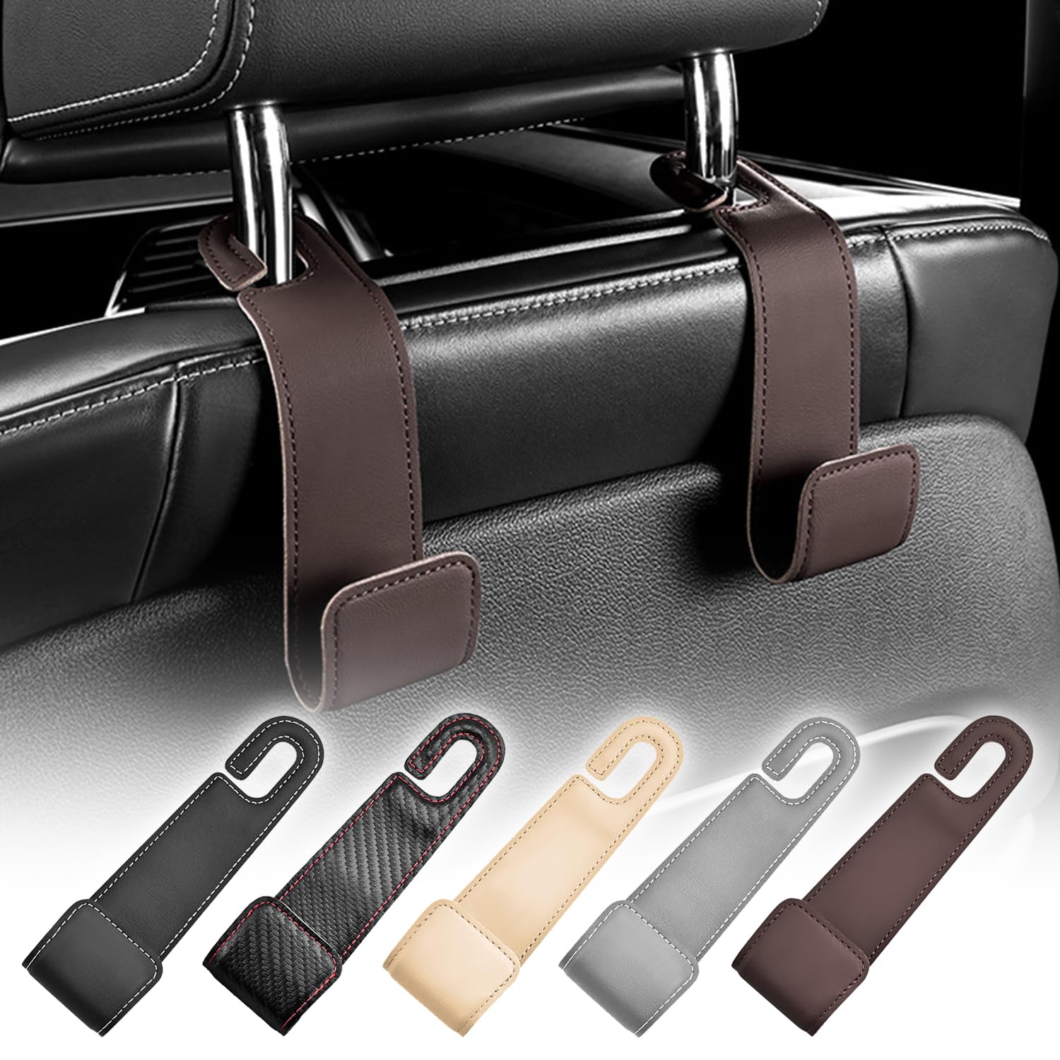 [LEZARINO] Car Headrest Hook Luggage Storage Set of 2 (Dark коричневый