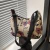 Damen Kleine Achseltasche Chinesischer Stil Umhängetasche Vielseitige Literarische Drucke Stoff Halbmondtasche Tragbare Damenhandtaschen
